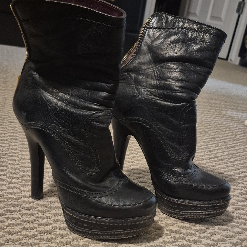 Prada Black Leather Heeled Boots